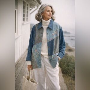 Alfred Dunner Embroidered Blue Cottagecore Artsy Oversized Blazer Women’s 18